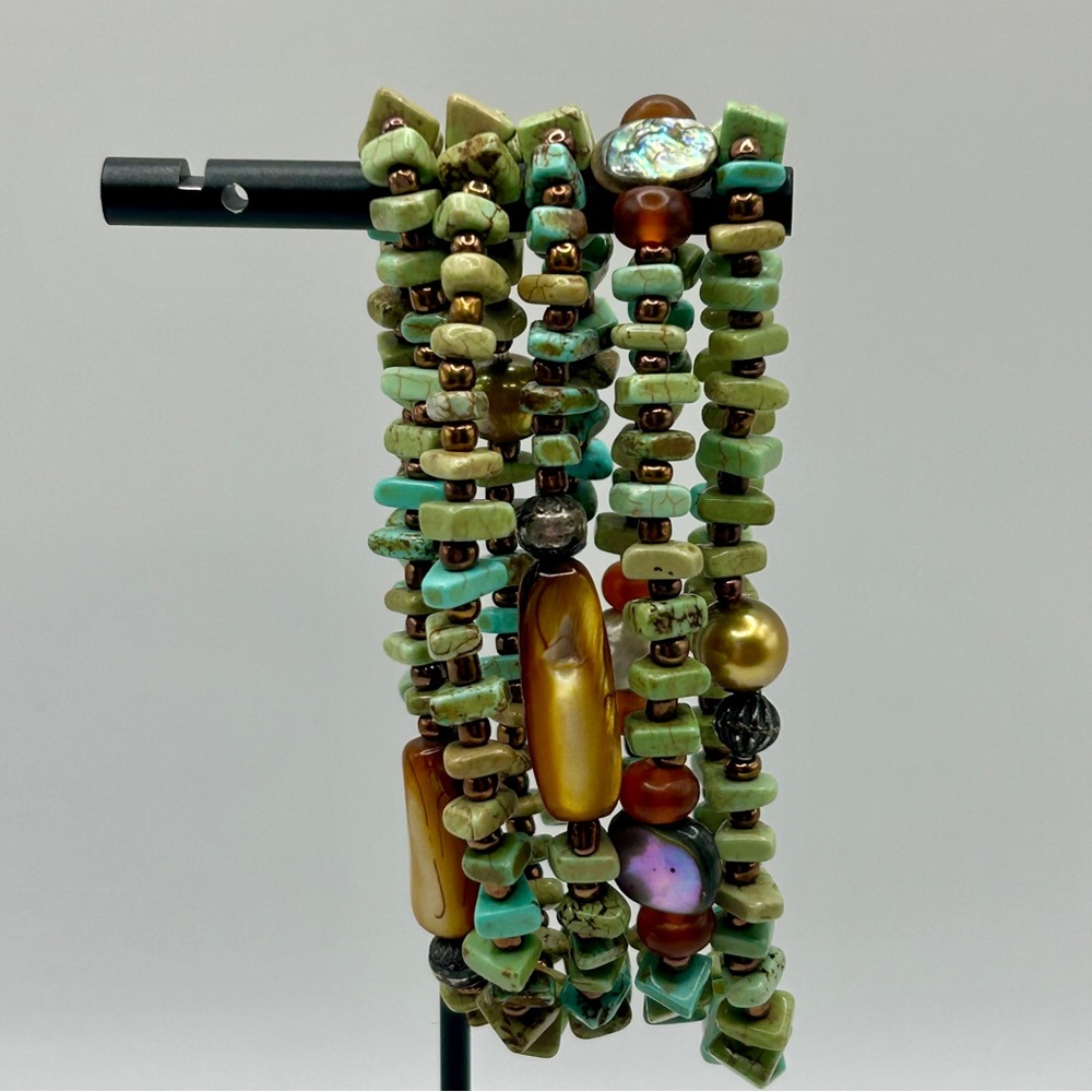 Artisan 5 Stone and Shell Beaded Bracelets - Picture 2 of 7